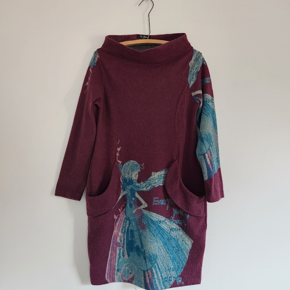 Purple Long Sleeve Mock Neck Dress